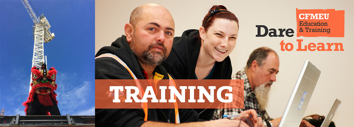 CFMEU Training Dare to Learn banner with dragon CFMEU Training Dare to Learn banner with dragon